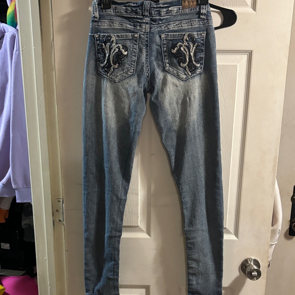 Reign Blue Skinny Jeans with Embroidery